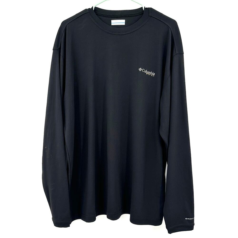 Columbia PFG Size Large Long Sleeve Crew Neck Shirt Navy Black Polyester Outdoor